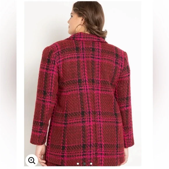 ❤️ELOQUII BOLD PINK, RED & BLACK DOUBLE BREASTED TWILL BLAZER - Picture 2 of 6